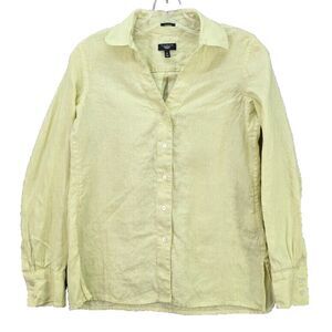 Talbots Pure Irish Linen Yellow Long Sleeve Button Up Women's Top Preppy Size 2P